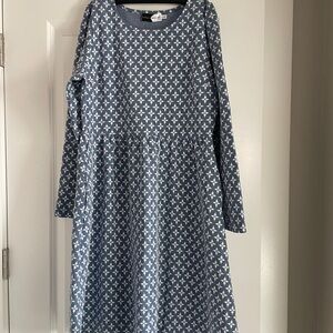 Long Sleeve Blue Patterned Dress